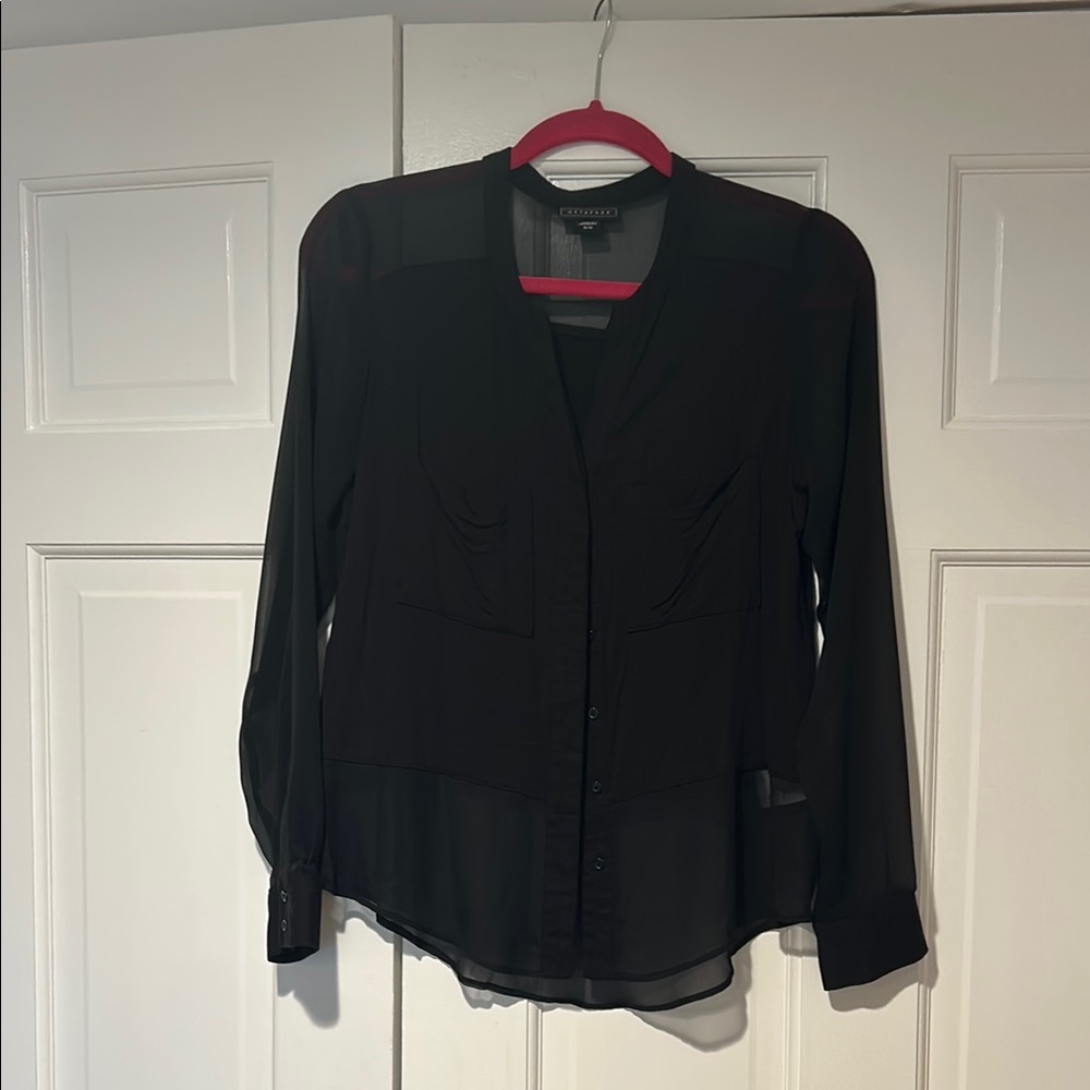 Metaphor Black Long Sleeve Notched Collar Blouse